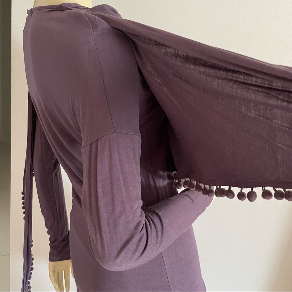 Purple Stretchy long sleeved top with scarf neckline - Picture 8 of 10